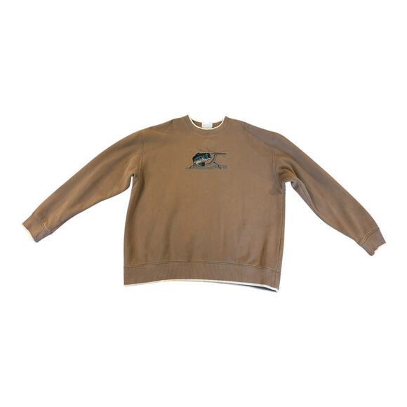 VINTAGE 90s M&C Sportswear Bass Embroidered Brown‎ Pullover Sweatshirt Mens 2XL - Picture 1 of 10